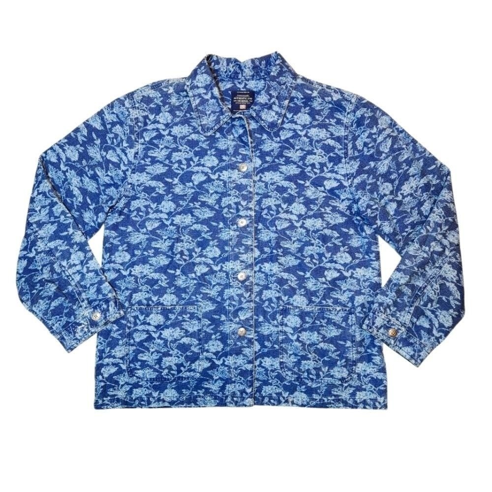 Vintage Y2K Blue Jean Floral Denim Jacket Oversized Cottagecore Western Granny L